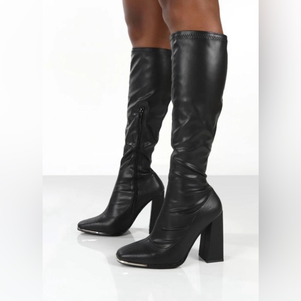 Pretty Little Thing Black Knee-Sock Boots Size 5